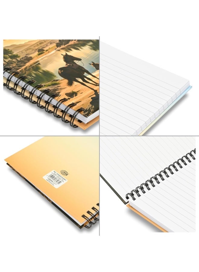 FIS® Double Loop Spiral Hard Cover Notebook, A5 Size(148x210mm), 96 Sheets, Single Line Ruling, White Paper, Packet of 5 Pieces, Sun Rise View in Safari Cover Design 1-FSNBSHCA596D1 - Image 2